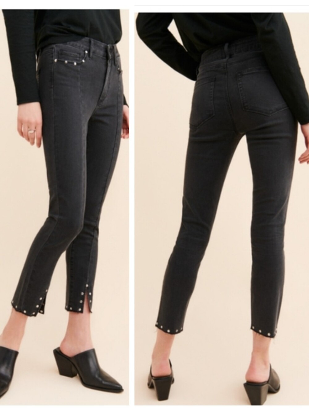 Paige Hoxton Skinny Ankle Evening Black Studded Women's 28 Raw Split Hem Sleek